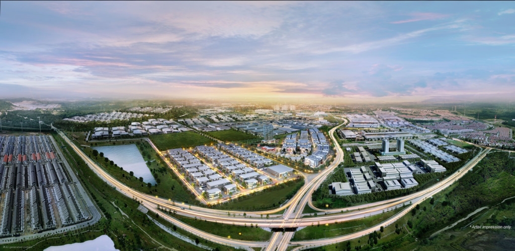 Aerial view of Nusajaya and Gelang Patah industrial area in Johor Malaysia near Singapore