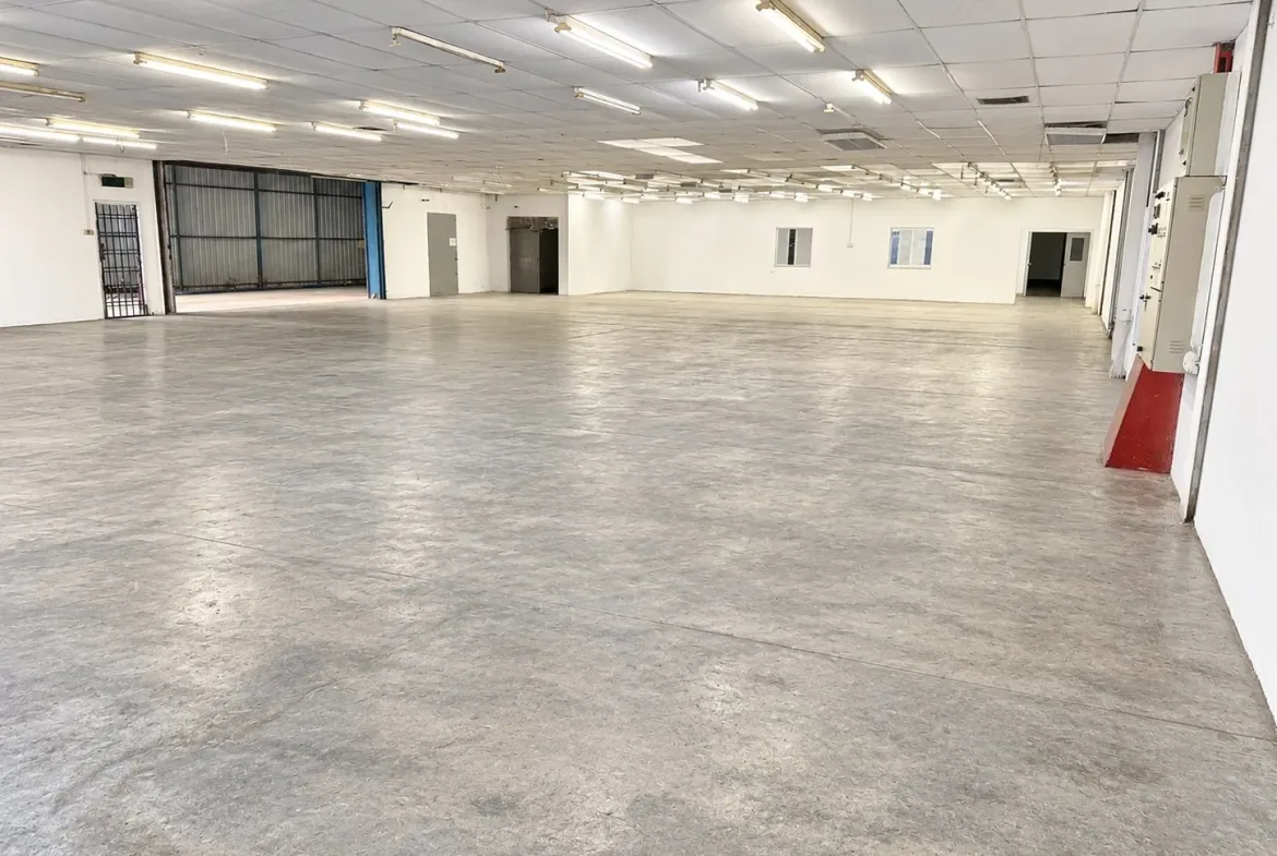 Large open hall with a false ceiling and roller shutter in the detached factory for rent in Jalan Cyber, Senai