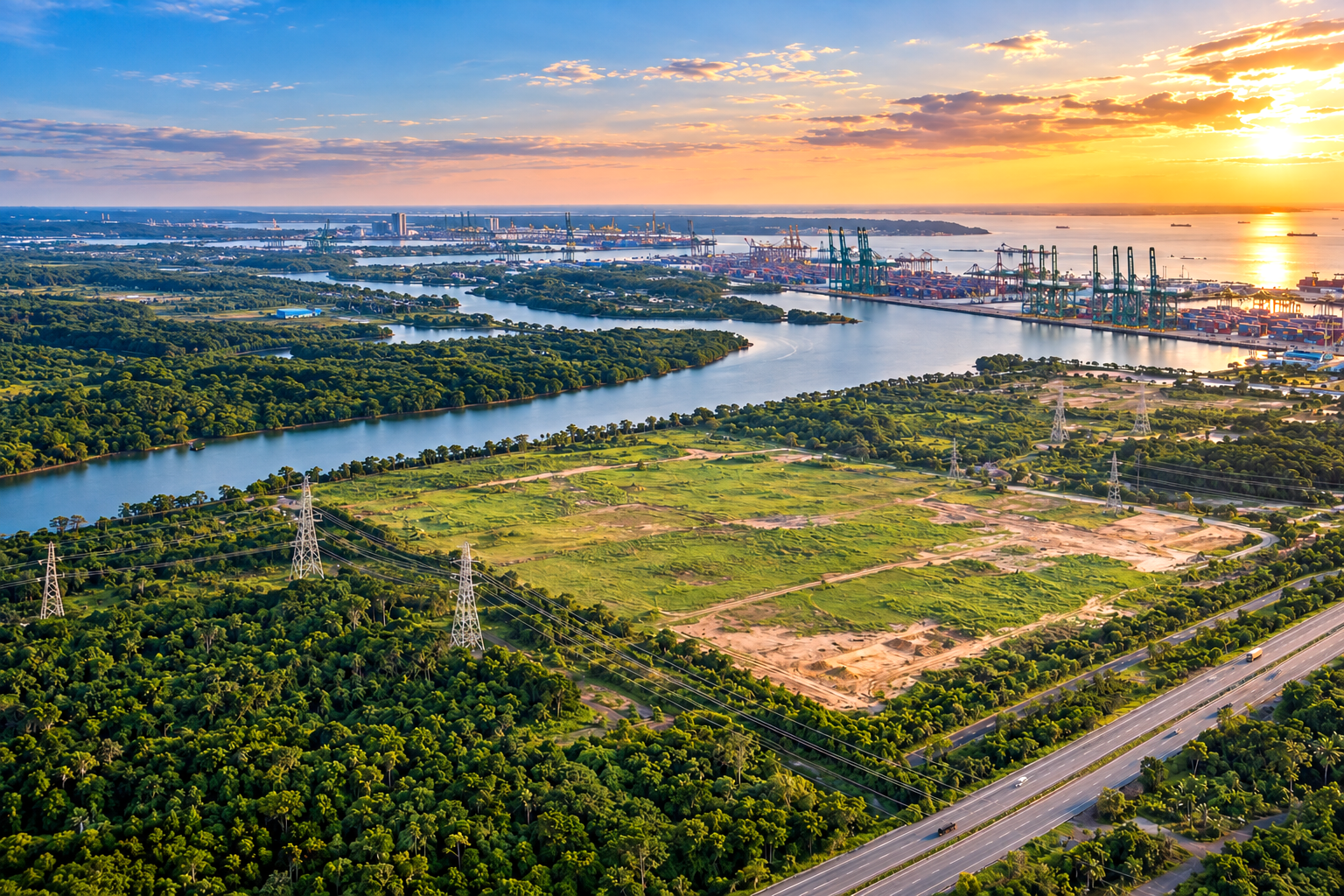 Aerial view of industrial and data centre land for sale near Port of Tanjung Pelepas, Johor
