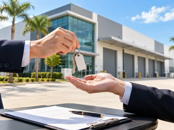 Keys handed over to the buyer in front of a new factory in Johor after signing the sale and purchase agreement