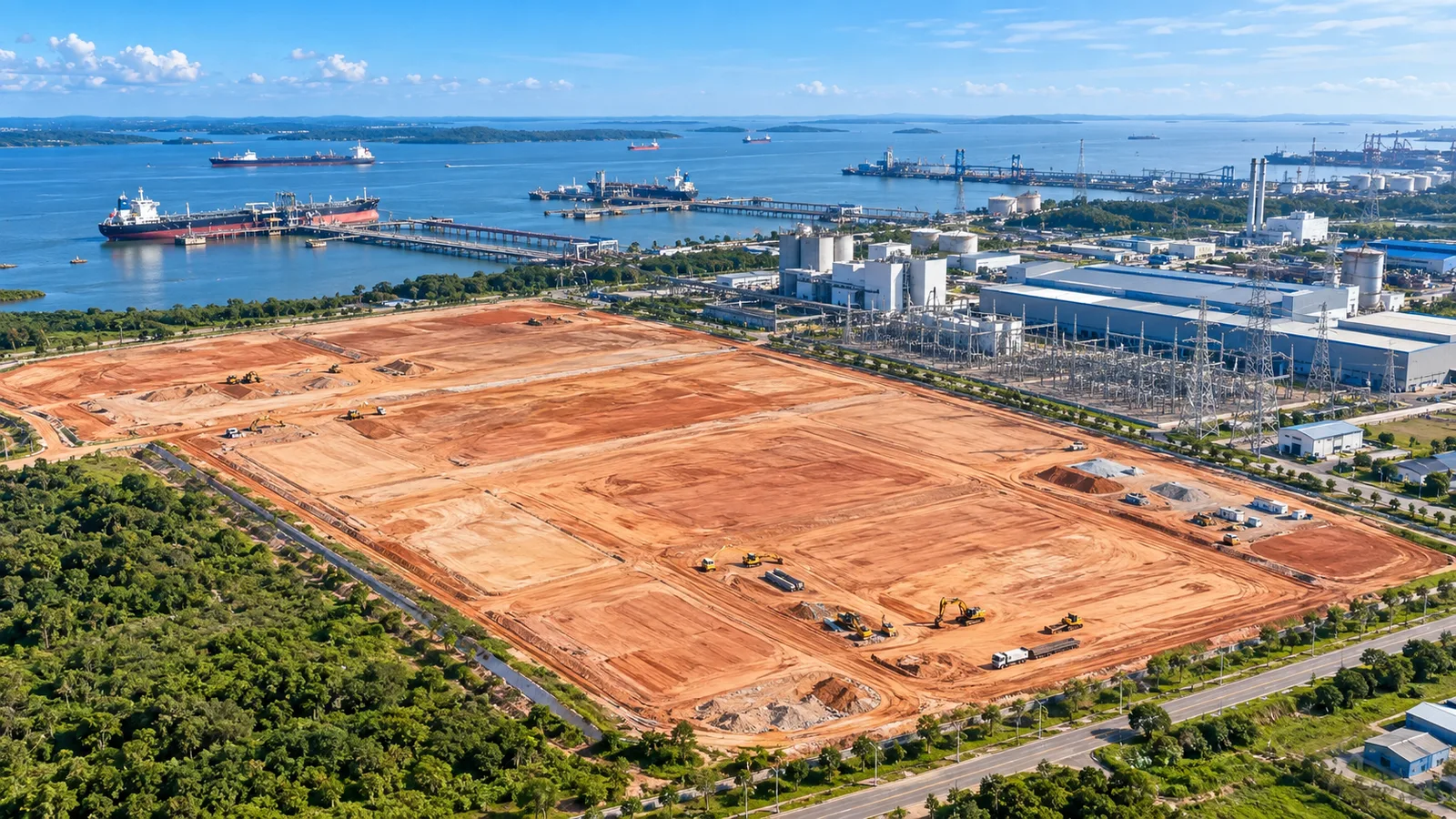Aerial view of cleared freehold data centre land for sale in Tanjung Langsat, Johor, next to the port Aerial view of cleared freehold data centre land for sale in Tanjung Langsat, Johor, next to the port