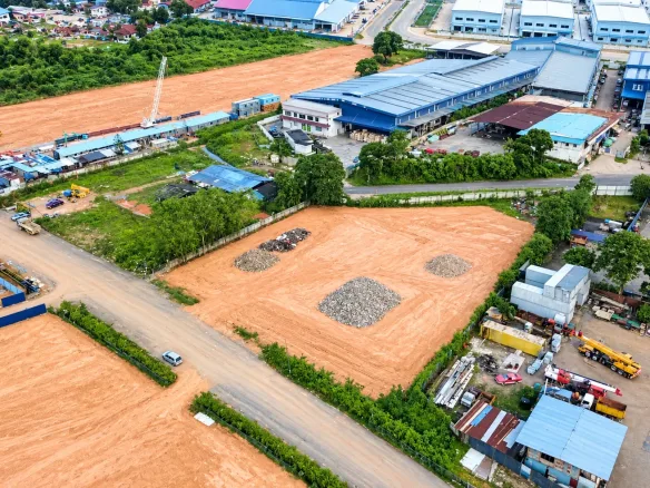 Aerial view of the cleared, flat industrial land for sale in Impian Emas, Johor Bahru