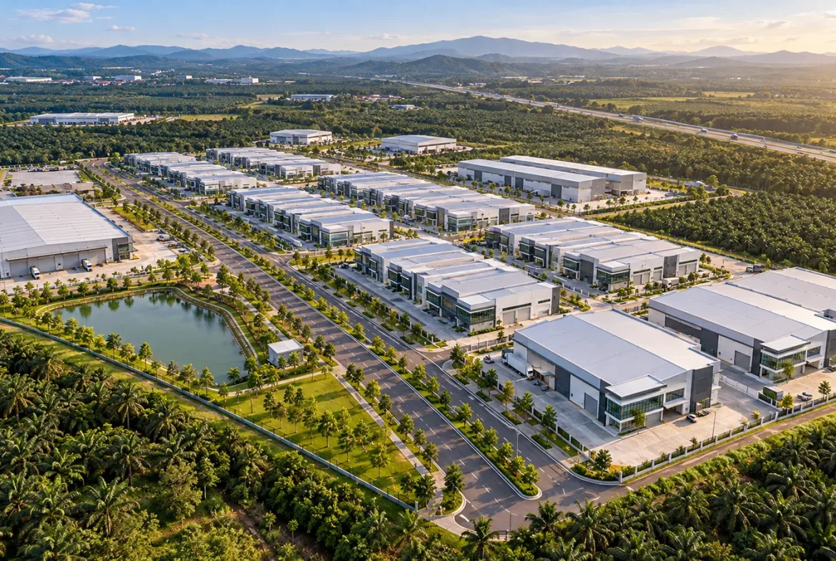 Aerial view of a new freehold industrial park in Kulai, Johor