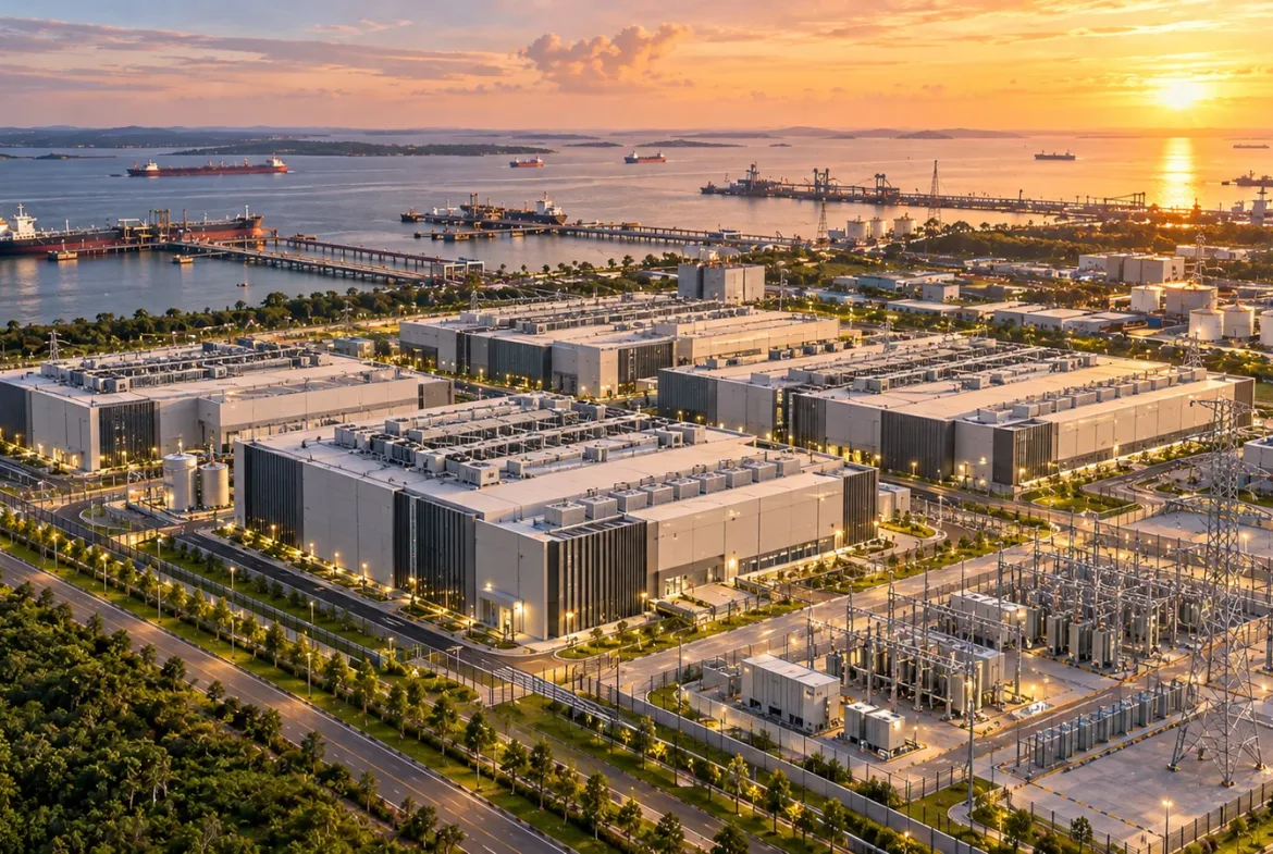 Concept of a data centre campus on waterfront land in Tanjung Langsat, Johor